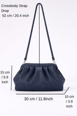 Textured Pu Leather Pouch Bag With Detachable Crossbody Strap - Navy