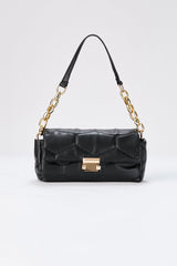 Quilted Pu Leather Shoulder Bag - Black