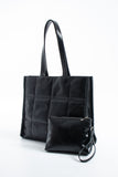 Quilted Crinkle Patent Pu Leather Tote Bag - Black