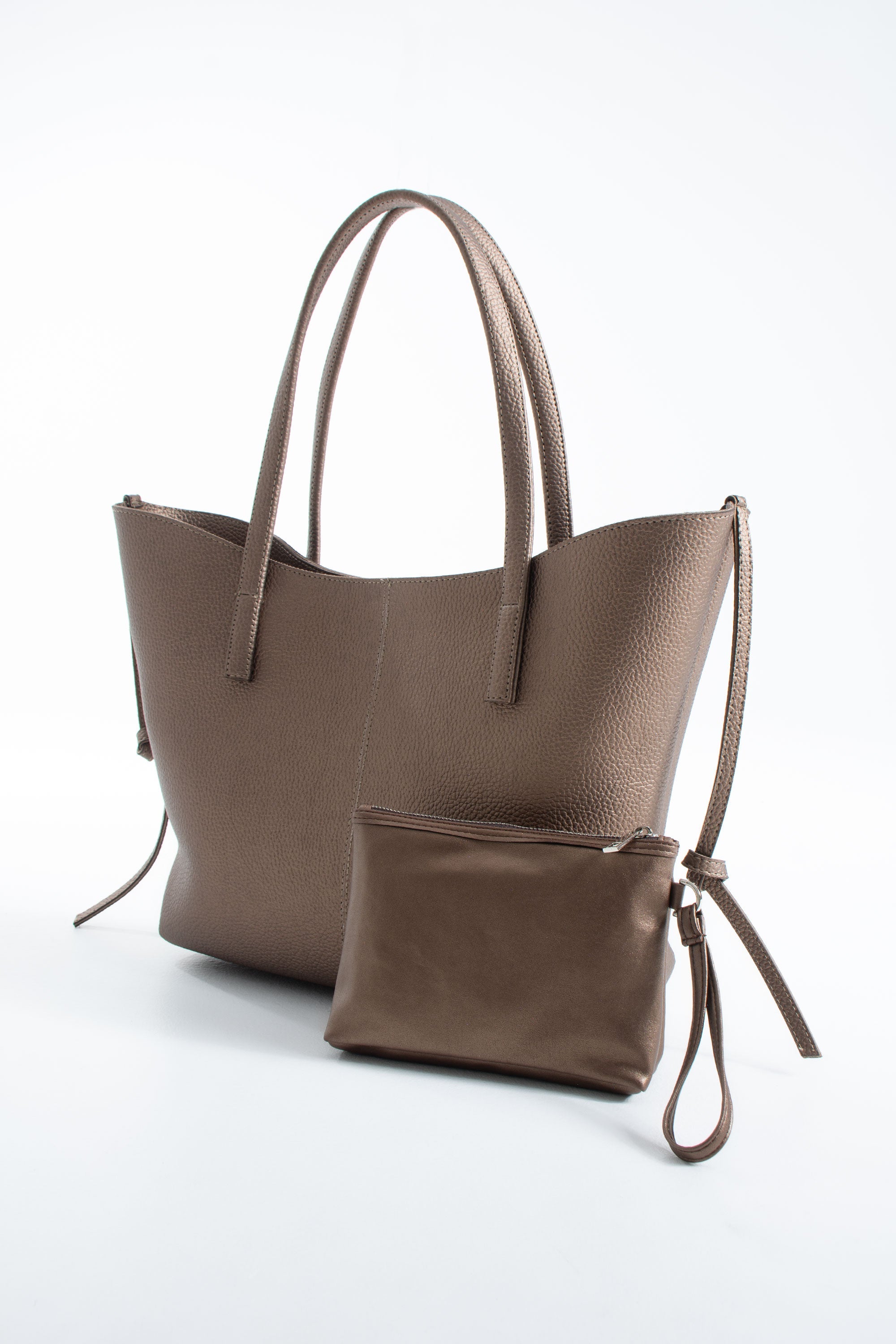 Grain Pu Leather Large Tote Bag with Matching Zipper Pouch  2PCS Set - Gold