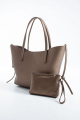 Grain Pu Leather Large Tote Bag with Matching Zipper Pouch  2PCS Set - Gold