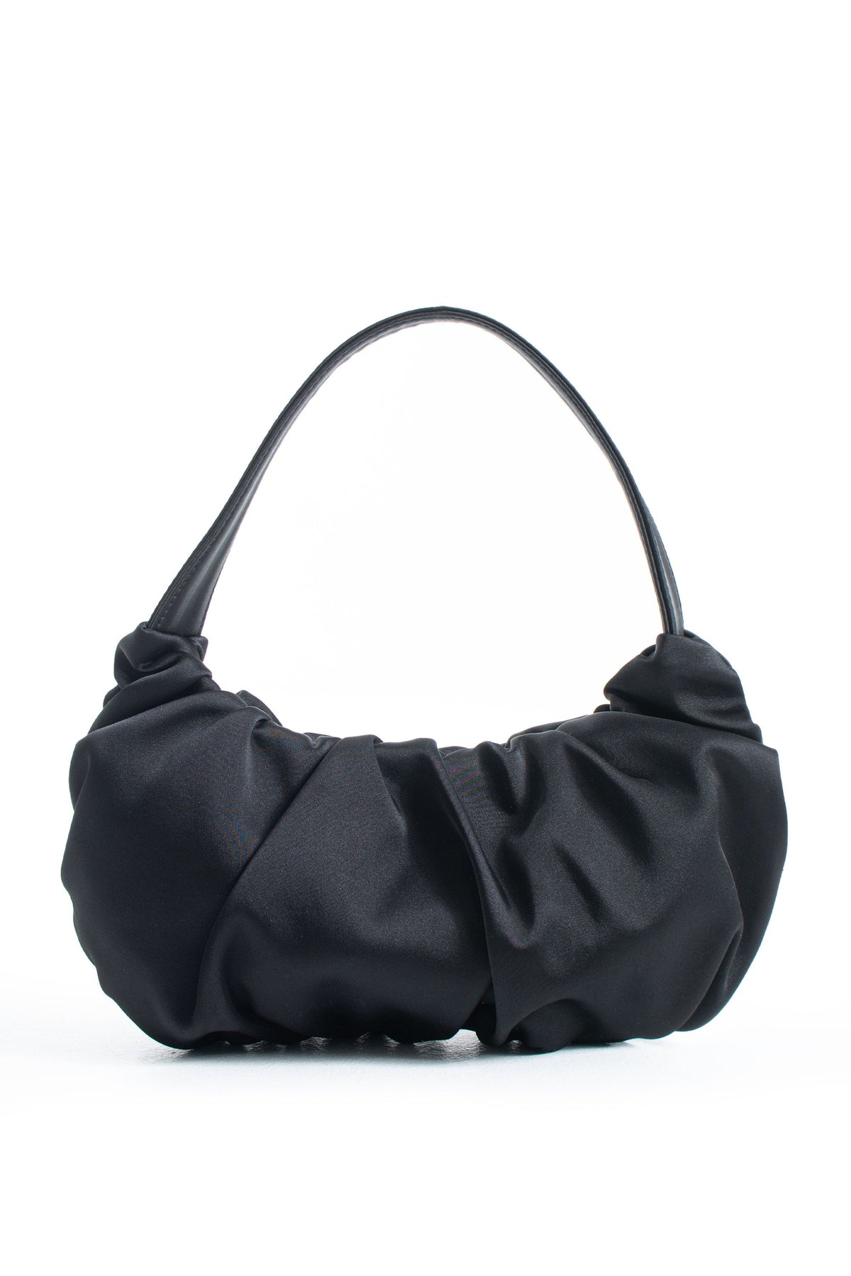 Pleated Satin Shoulder Bag - Black
