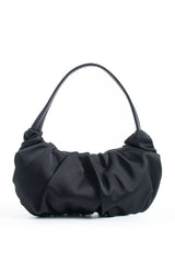 Pleated Satin Shoulder Bag - Black
