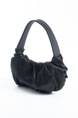 Pleated Satin Shoulder Bag - Black