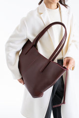 Pu Leather Large Tote Bag with Matching Zipper Pouch  2PCS Set - Burgundy