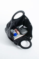Textured Pu Leather Top Handle Tote Bag - Black