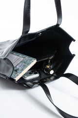 Crinkle Patent Tote Shoulder Bag - Black