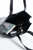 Crinkle Patent Tote Shoulder Bag - Black
