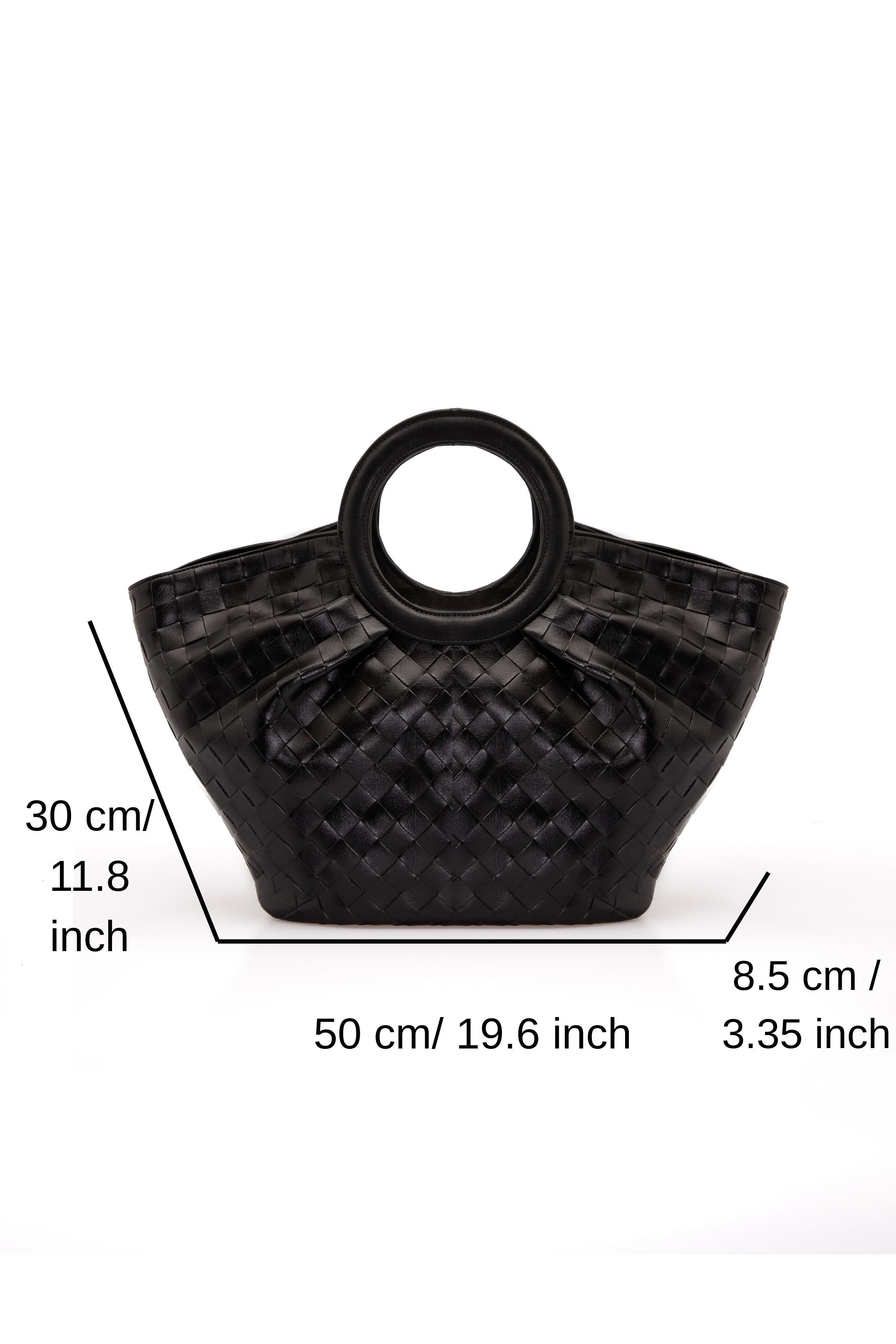 Textured Pu Leather Top Handle Tote Bag - Black