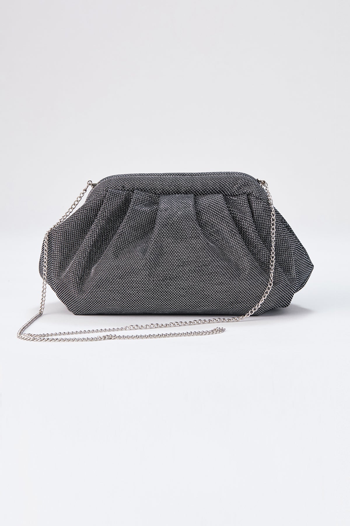 Shimmery Pouch Bag with Detachable Crossbody Strap - Silver