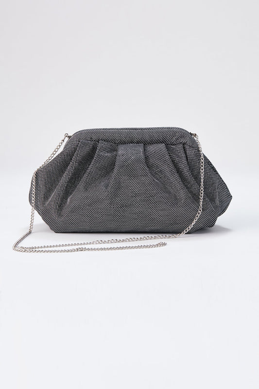 Shimmery Pouch Bag with Detachable Crossbody Strap - Silver