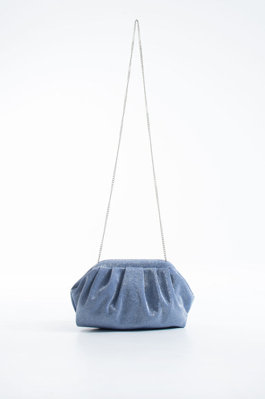 Shimmery Pouch Bag with Detachable Crossbody Strap - Light Blue