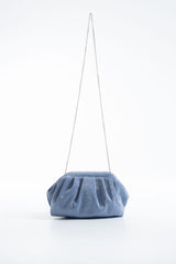 Shimmery Pouch Bag with Detachable Crossbody Strap - Light Blue
