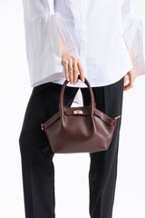 Pu Leather Top Handle Crossbody Bag with Twist Lock Detail - Burgundy