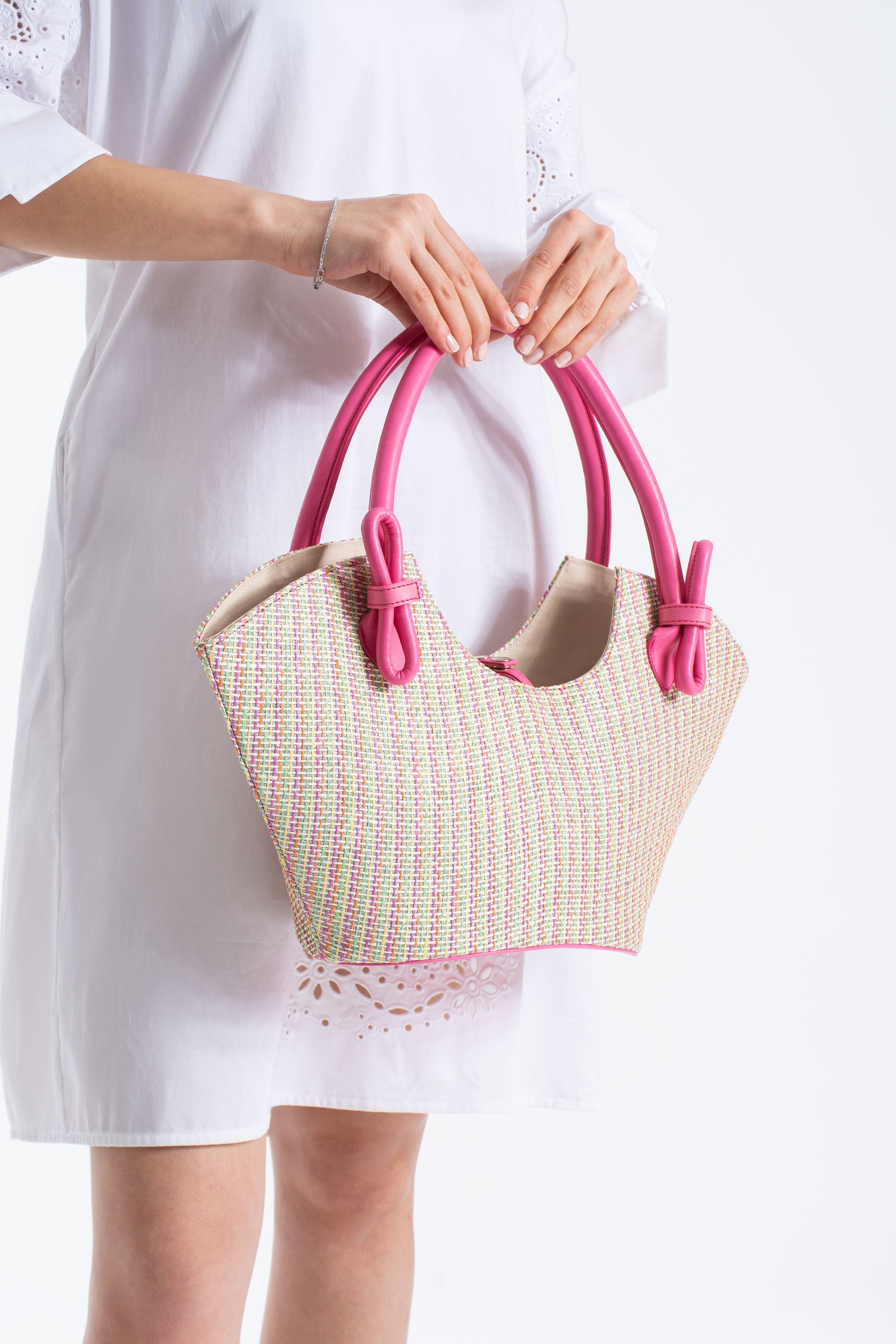 Woven Straw Tote Bag - Pink