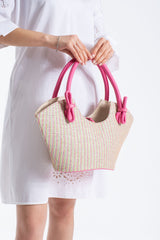 Woven Straw Tote Bag - Pink