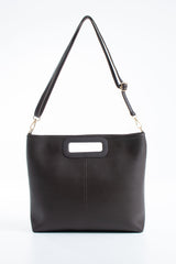 Handle Detail Pu Leather Large Handbag with Detachable strap - Brown