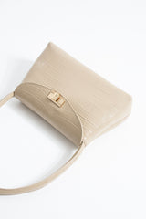 Croc Pu Flap Shoulder Bag - Beige