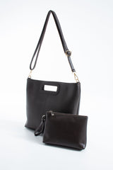 Handle Detail Pu Leather Large Handbag with Detachable strap - Brown