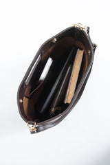 Handle Detail Pu Leather Large Handbag with Detachable strap - Brown