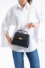 Pu Leather Top Handle Satchel Crossbody Bag - Black