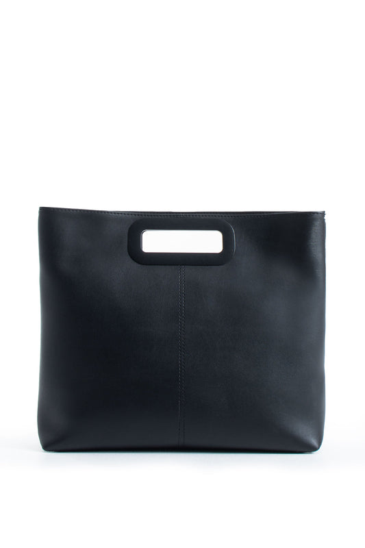 Handle Detail Pu Leather Large Handbag with Detachable Strap - Black