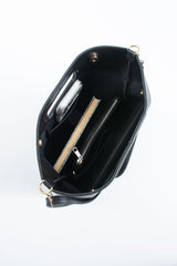 Handle Detail Pu Leather Large Handbag with Detachable Strap - Black