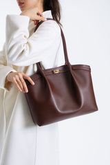 Large PU Leather Shopper Tote Bag with Matching Pouch - Burgundy