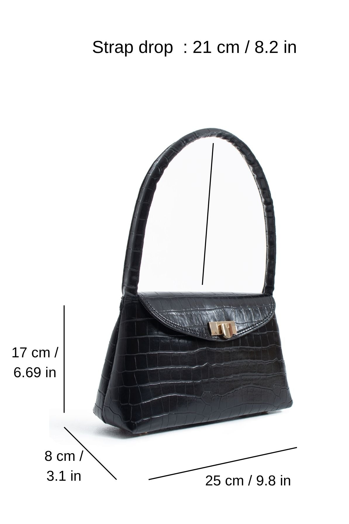 Croc Pu Flap Shoulder Bag - Black