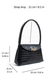 Croc Pu Flap Shoulder Bag - Black