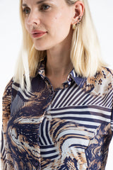Womens Abstract Print Chiffon Midi Shirt Dress