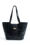 Texured Pu Leather Tote Bag with Matching Zipper Pouch 2PCS Set - Black