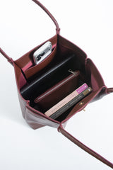 Large PU Leather Shopper Tote Bag with Matching Pouch - Burgundy