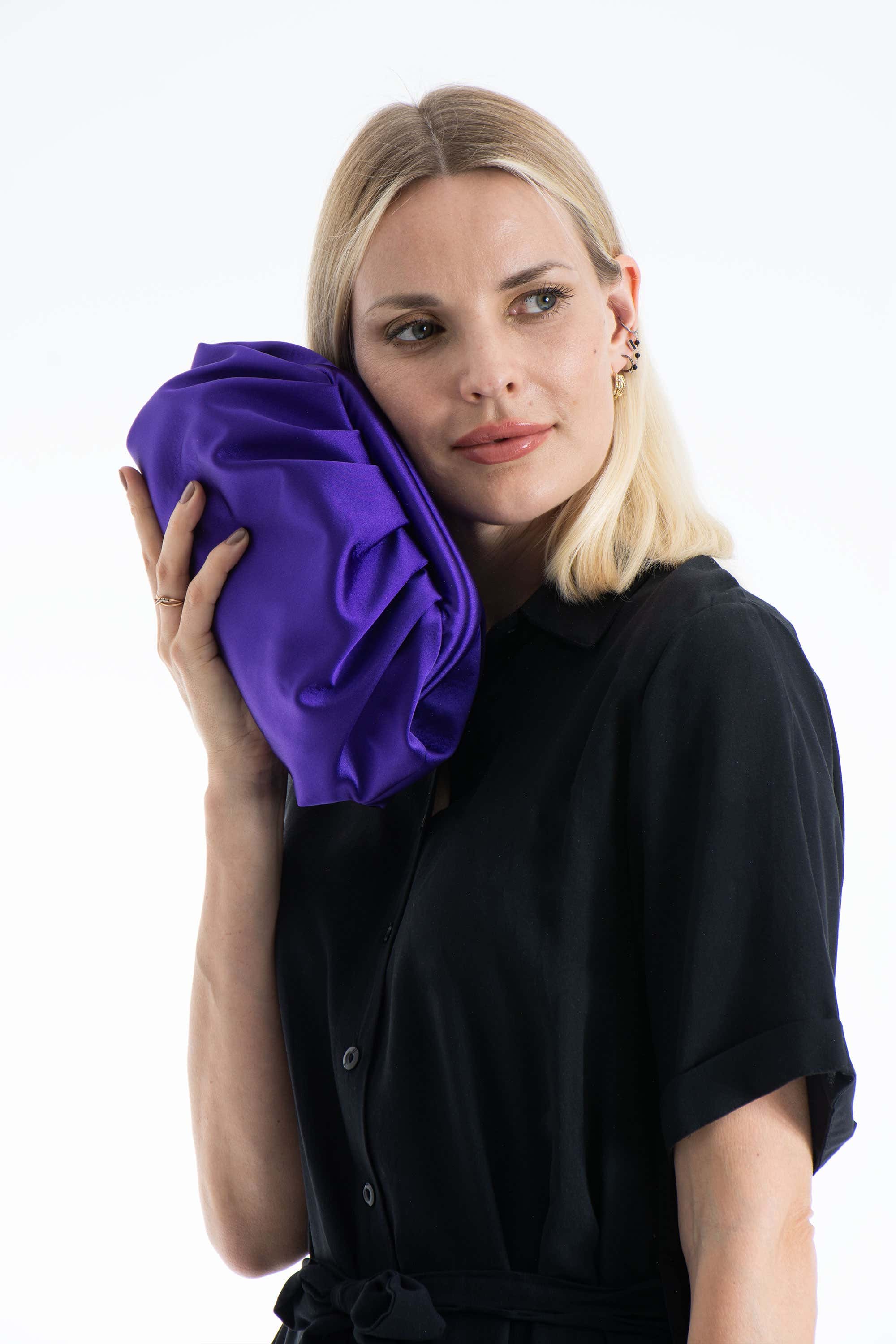 Satin Pouch Bag With Detachable Crossbody Strap - Purple