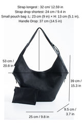Woven Vegan Leather Large Slouchy Hobo Bag – 2-Piece Set with Matching Clutch - Black