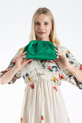 Satin Pouch Bag With Detachable Crossbody Strap - Green