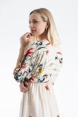 Womens Viscose Floral Print V Neck Short Sleeve Midi Dress