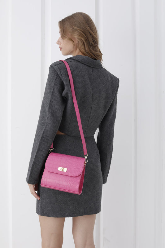 Croc Pu Leather Crossbody Bag - Pink