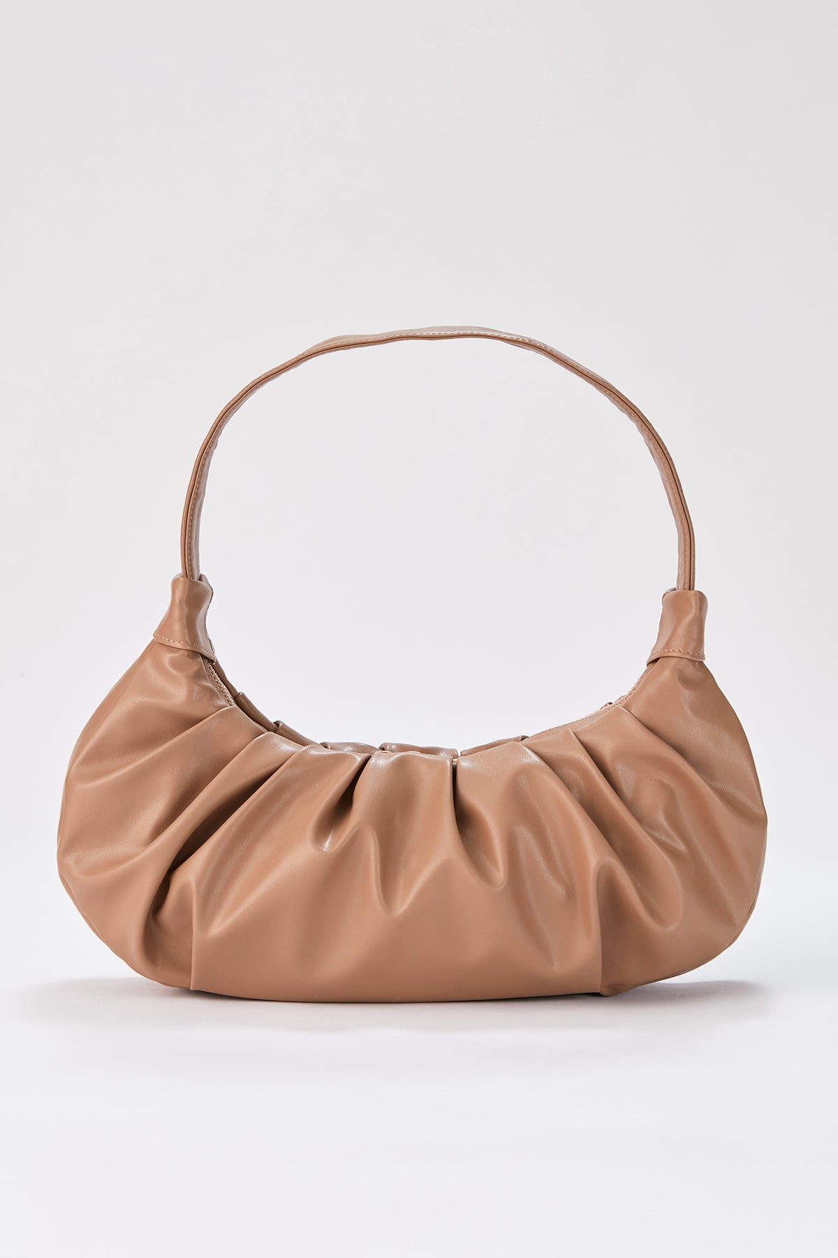 Pleated Pu Leather Shoulder Bag - Nude