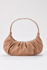 Pleated Pu Leather Shoulder Bag - Nude