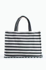 Striped Canvas Summer Tote Bag  with Matching Zipper Pouch 2 Pcs Set
