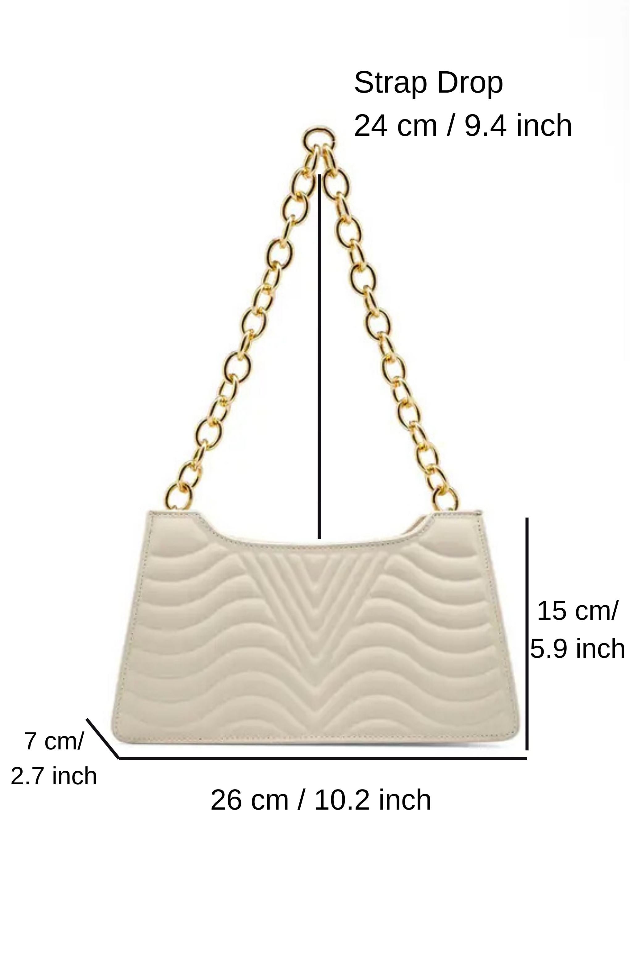 Embossed Pu Leather Chunky Chain Shoulder Bag - Cream