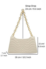 Embossed Pu Leather Chunky Chain Shoulder Bag - Cream