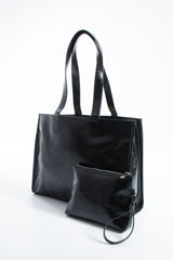 Crinkle Patent Tote Shoulder Bag - Black