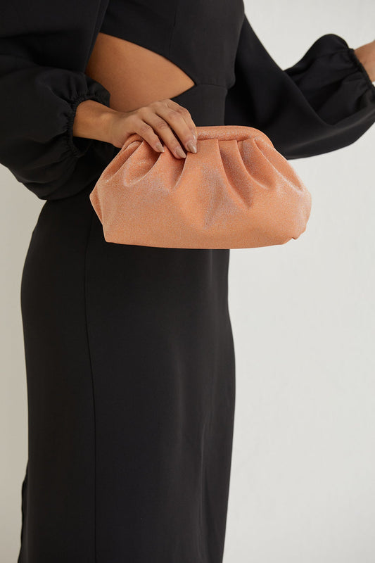 Shimmery Pouch Bag With Detachable Crossbody Strap - Pale Orange
