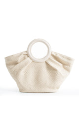 Woven  Pu Leather Top Handle Tote Bag with Adjustable  Crossbody Strap - Cream