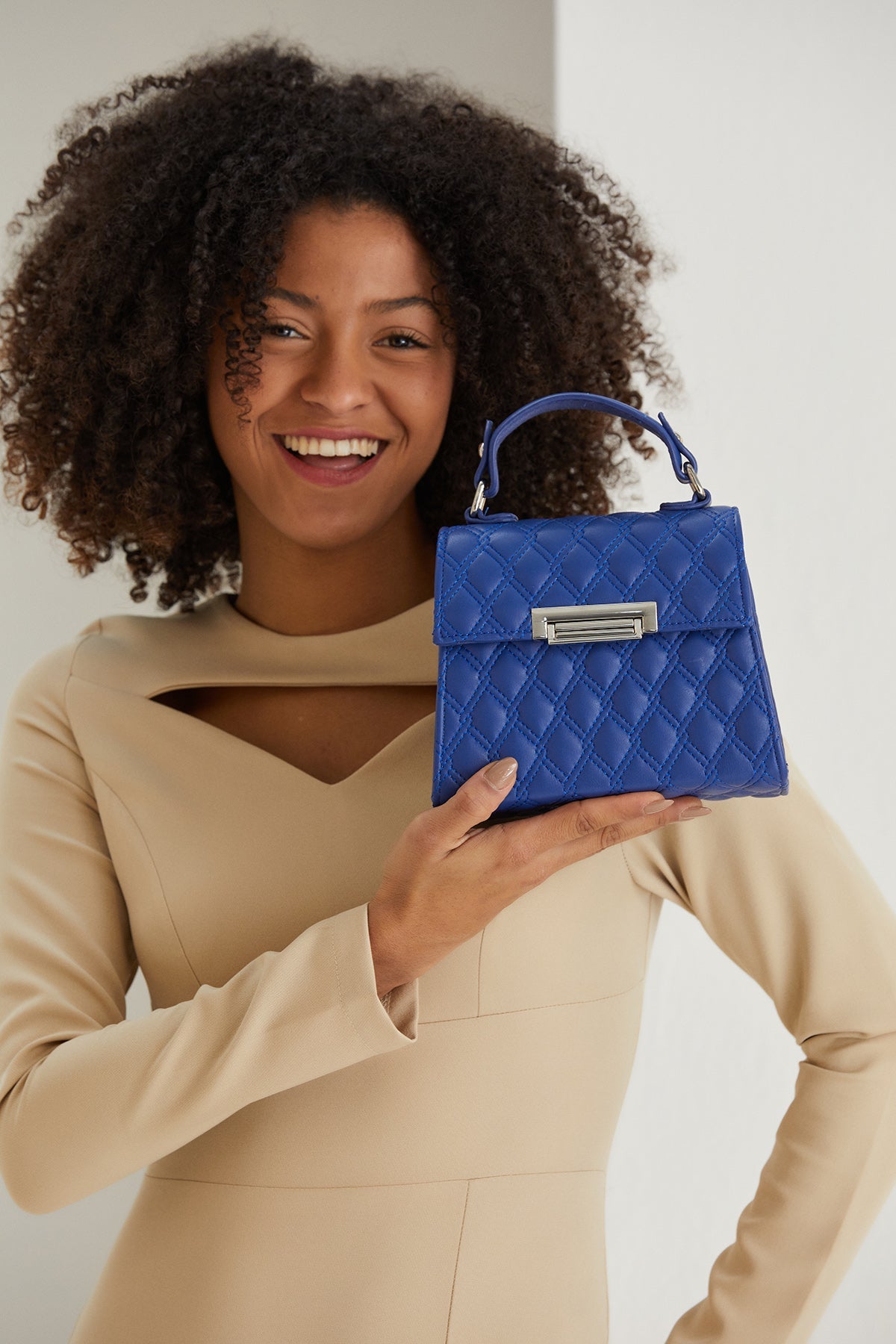 Plant Based Leather Top Handle Bag with Detachable Strap - Royal