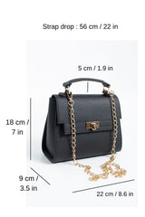 Pu Leather Top Handle Satchel Crossbody Bag - Black
