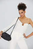 Textured Pu Leather Pouch Bag With Detachable Crossbody Strap - Black