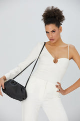 Textured Pu Leather Pouch Bag With Detachable Crossbody Strap - Black